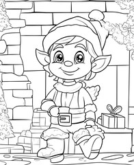 coloring page for kids cartoon style a simple santas elf helper