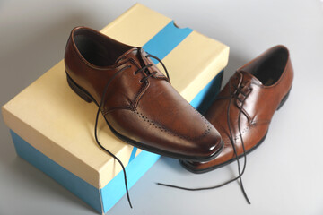 Classic leather formal Shoes isolated on gray background 	
