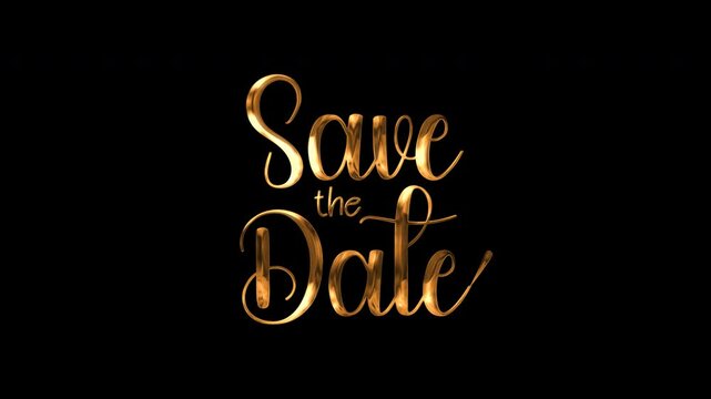 Animated save the date lettering with gold dots. Perfect for elegant wedding invitations or event announcements with a touch of luxury.