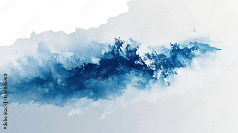 Poster blue watercolor splashing on transparent background creating abstract design
