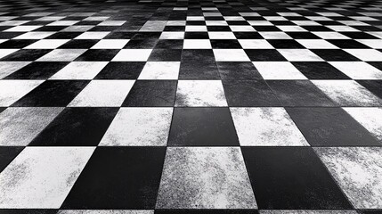 Fototapeta premium Black and white checkered floor tiles fading to infinity