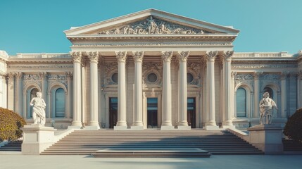Obraz premium Detailed View of Grand Neoclassical Building with Statues and Columns