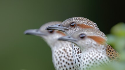 Fototapeta premium Three Scaly-breasted Munia birds in foliage
