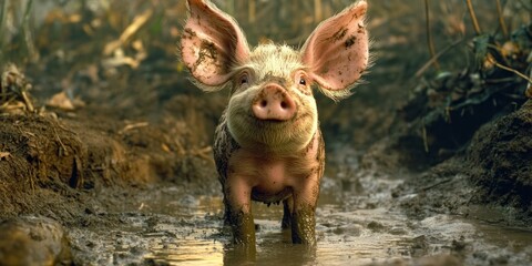 A Muddy Adventure: A Piglet's Joyful Mud Bath