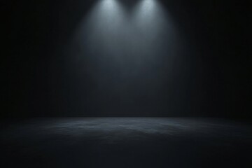 Dramatic Spotlight Illuminating Empty Stage in Dark Studio, Intense Beam of Light Spotlighting Platform in Shadowy Room
