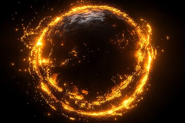 Fiery Planet Ablaze with Solar Flare Eruption and Dark Surface, Blazing Globe with Cosmic Detonation, Solar Ignition
