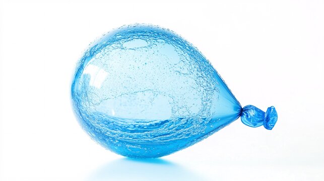 Blue water balloon filled with clean water on white background