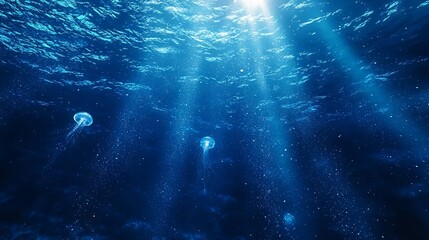 Fototapeta premium Ethereal Jellyfish in a Radiant Ocean Scene