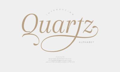 Quartz typography beauty fashion elegant minimalist serif italic fonts decorative wedding vintage retro logos. Minimal luxury font alphabet logo. Vector illustration
