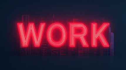 A bold neon sign displays the word "WORK" against a dark background, emphasizing productivity and professional themes.