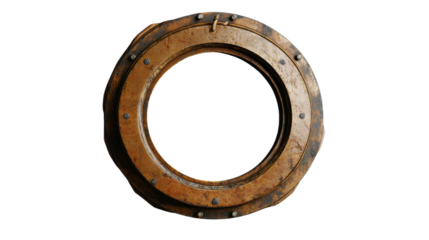 Old round wooden porthole frame showing transparent background