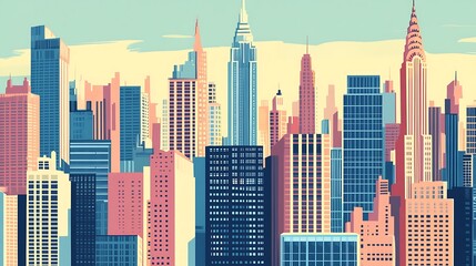 Colorful stylized New York City skyline