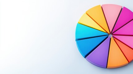 Obraz premium A colorful pie chart made of segmented pieces in vibrant hues, showcasing a spectrum of colors against a light background.