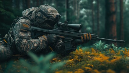 Camouflaged Sniper in Forest Ambush