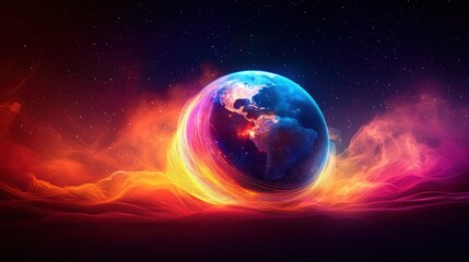 Fototapeta premium Earth ablaze, fiery cosmic landscape, celestial event, digital art