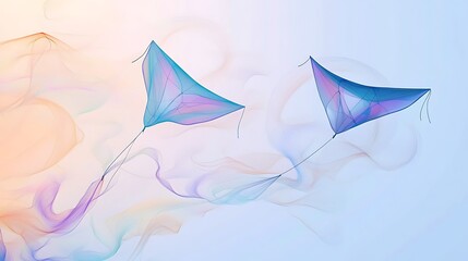 Abstract kites in pastel clouds.  Possible use Stock photo for nature, art, or leisure