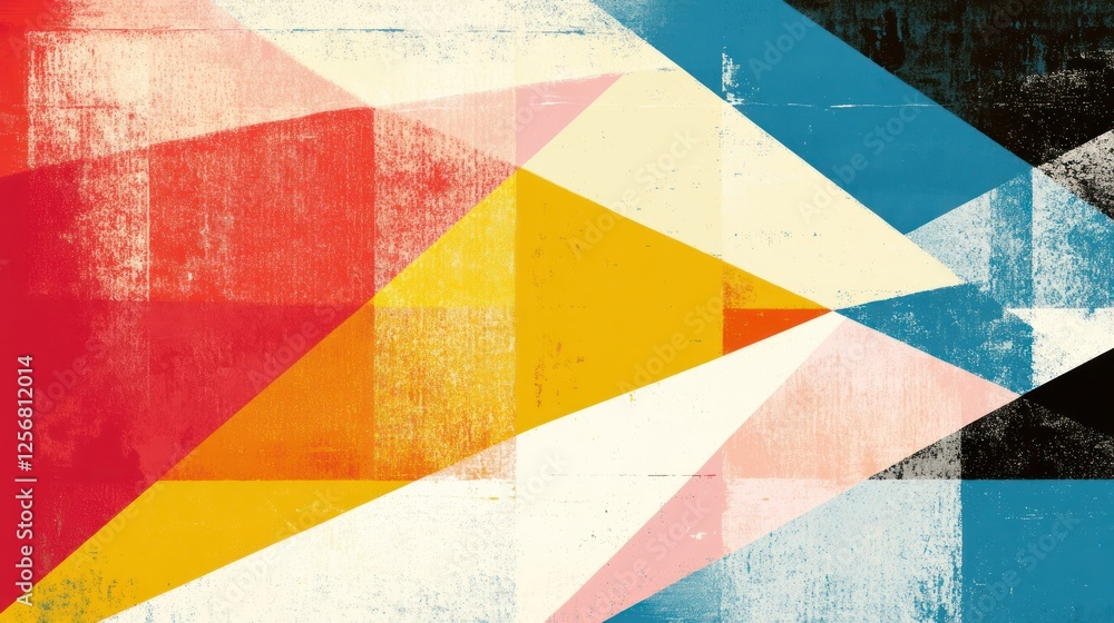 Poster abstract geometric shapes in vibrant colors create a dynamic visual experience, evoking creativity a