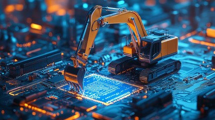 Excavator Working on Computer Circuit Board