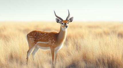 Fototapeta premium Majestic deer standing gracefully in a sunlit golden grassland, showcasing nature's beauty