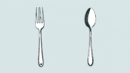 Vintage spoon fork and knife set in hand-drawn sketch style, perfect for rustic kitchen decor or culinary designs, sketch style, fork, hand drawn