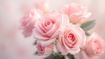 Fototapeta premium Light pink roses in soft color and blur style for background. sweet color roses flowers in pastel tone with blurred style for background pattern texture. sweet color flower petals in soft color