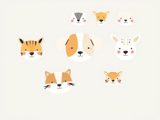 Fototapeta premium Cartoon style cute funny dog faces illustrations in Scandinavian design for kids prints, posters, cards with baby animals wildlife characters, poster, hand drawn, wildlife