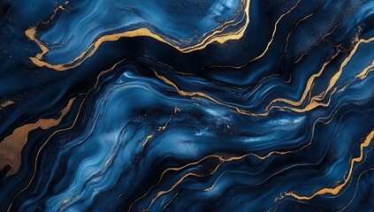 Obraz premium Fluid Acrylic Pouring: Blue, Gold, and Black Abstract Art