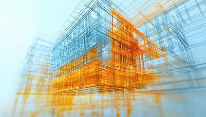 Obraz premium Visualizing Building Structures: Blueprint Designs in 3D Architectural Modeling Software, Efficiently Creating Innovative Structures.