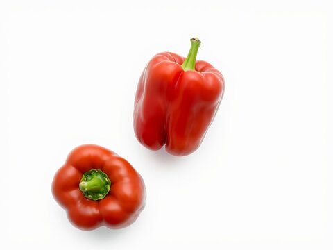 Fresh red, yellow, and green bell peppers isolated on a white background, healthy, organic, red