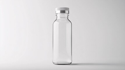 Empty reusable water bottle is standing on white background