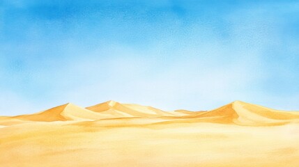 Exploring golden sand dunes under a clear blue sky in a tranquil desert landscape. Generative AI