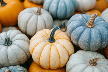       There are four pumpkins sitting on a wooden crate in the garden