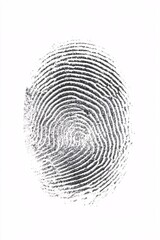 Black fingerprint imprint is sitting on a white background