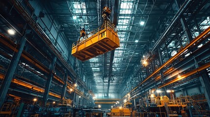 Industrial Warehouse with Overhead Crane Operation