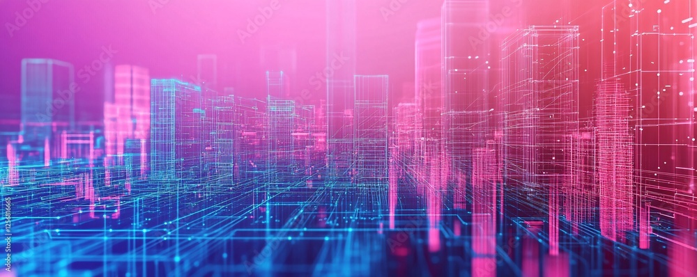 Poster abstract cityscape showing digital connections with glowing lights