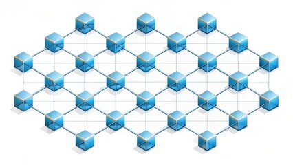 Blue Cubes Network on White Background