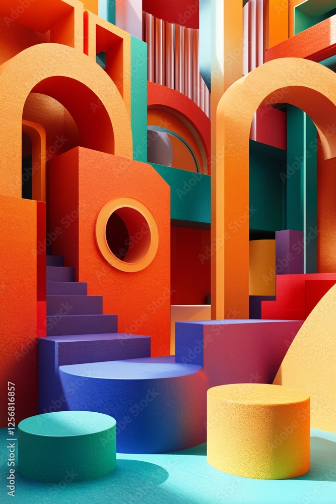 Aufkleber Colorful abstract geometric shapes forming modern architecture background design