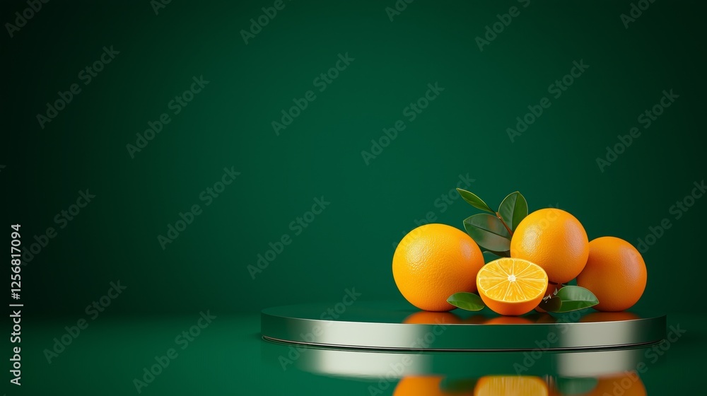 Aufkleber sleek and modern empty podium with metallic reflection and oranges