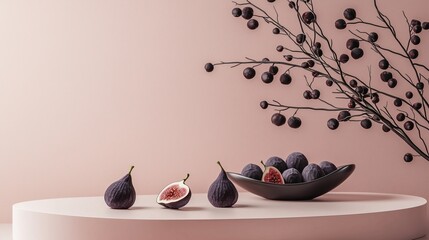 Luxurious 3D Rendered Podium with Sleek Curved Design and Figs