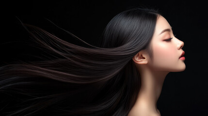 艶やかな黒髪の美しい日本人女性