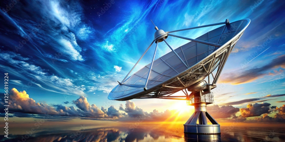 Poster high-tech satellite dish in a futuristic setting with clear sky and copy space for technology innova