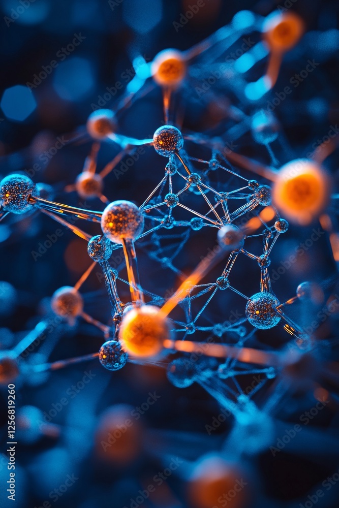 Fototapete Abstract structure of interconnected nodes forming complex network