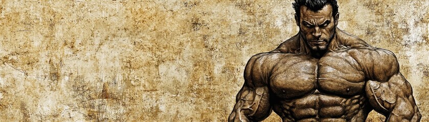 Fototapeta premium Muscular man, intense pose, stone background, fitness, bodybuilding