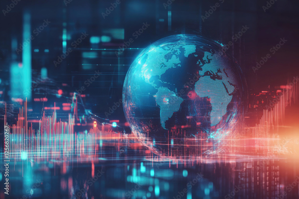 Poster global network data visualization digital world technology futuristic internet communication