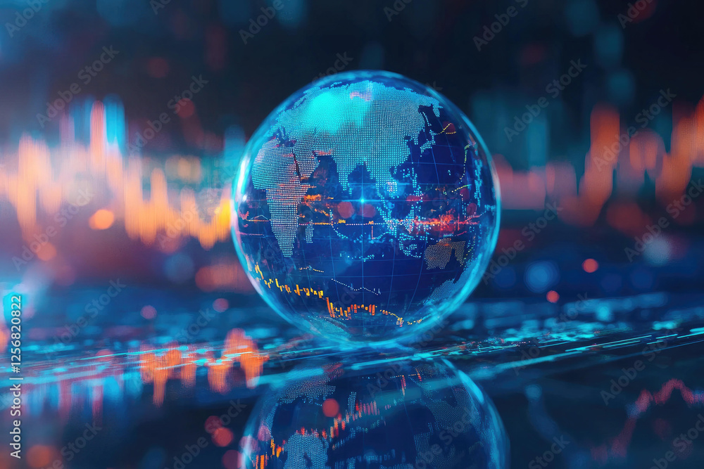 Poster global network data visualization futuristic technology world map digital globe