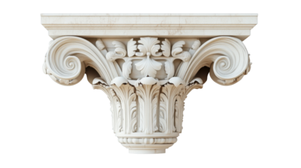 Corinthian capital showing acanthus leaves and volutes on transparent background
