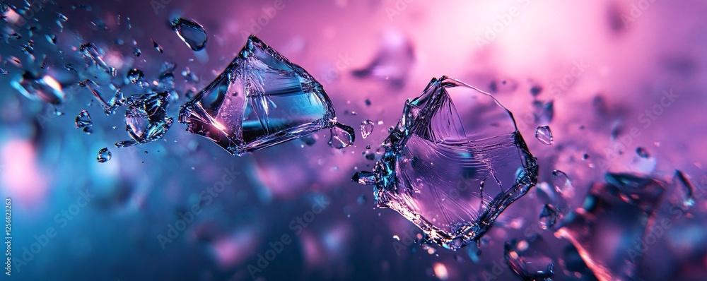 Poster Crystal shards exploding on vibrant background