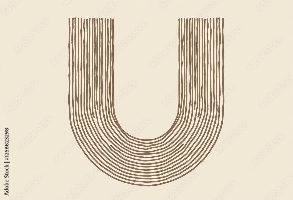 Poster minimalist neutral u-shapes: abstract design with concentric lines in beige and taupe on cream backg