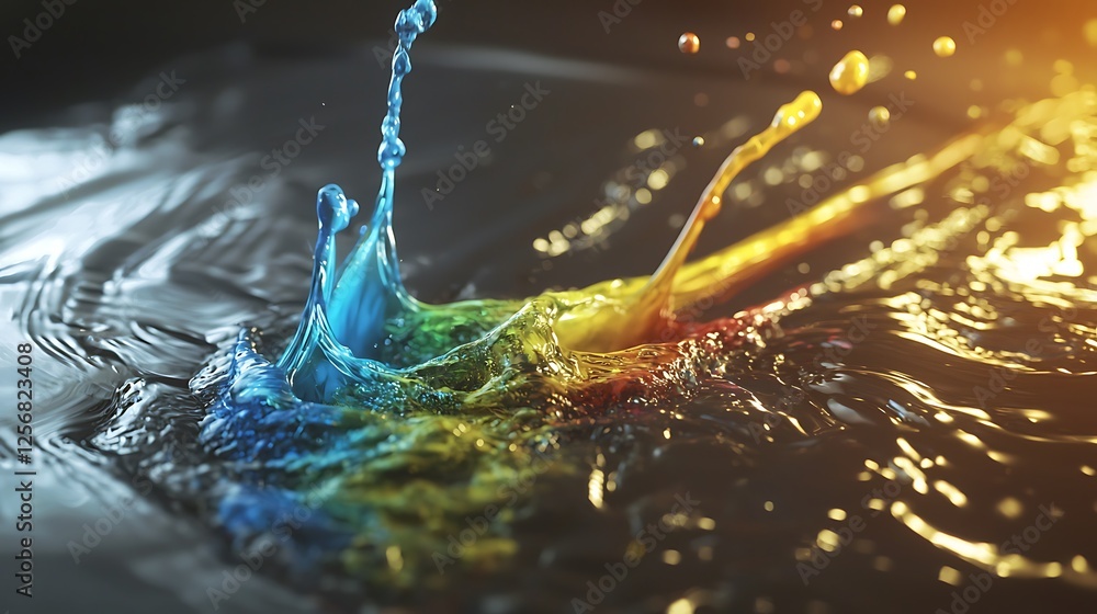 Aufkleber vibrant splashes of colored water create dynamic patterns against a dark background, showcasing flui