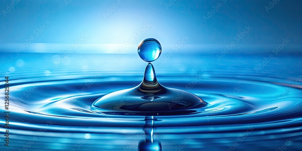 Poster minimalist water drop on blue background with fine noise effect for tranquil and calming aesthetic -